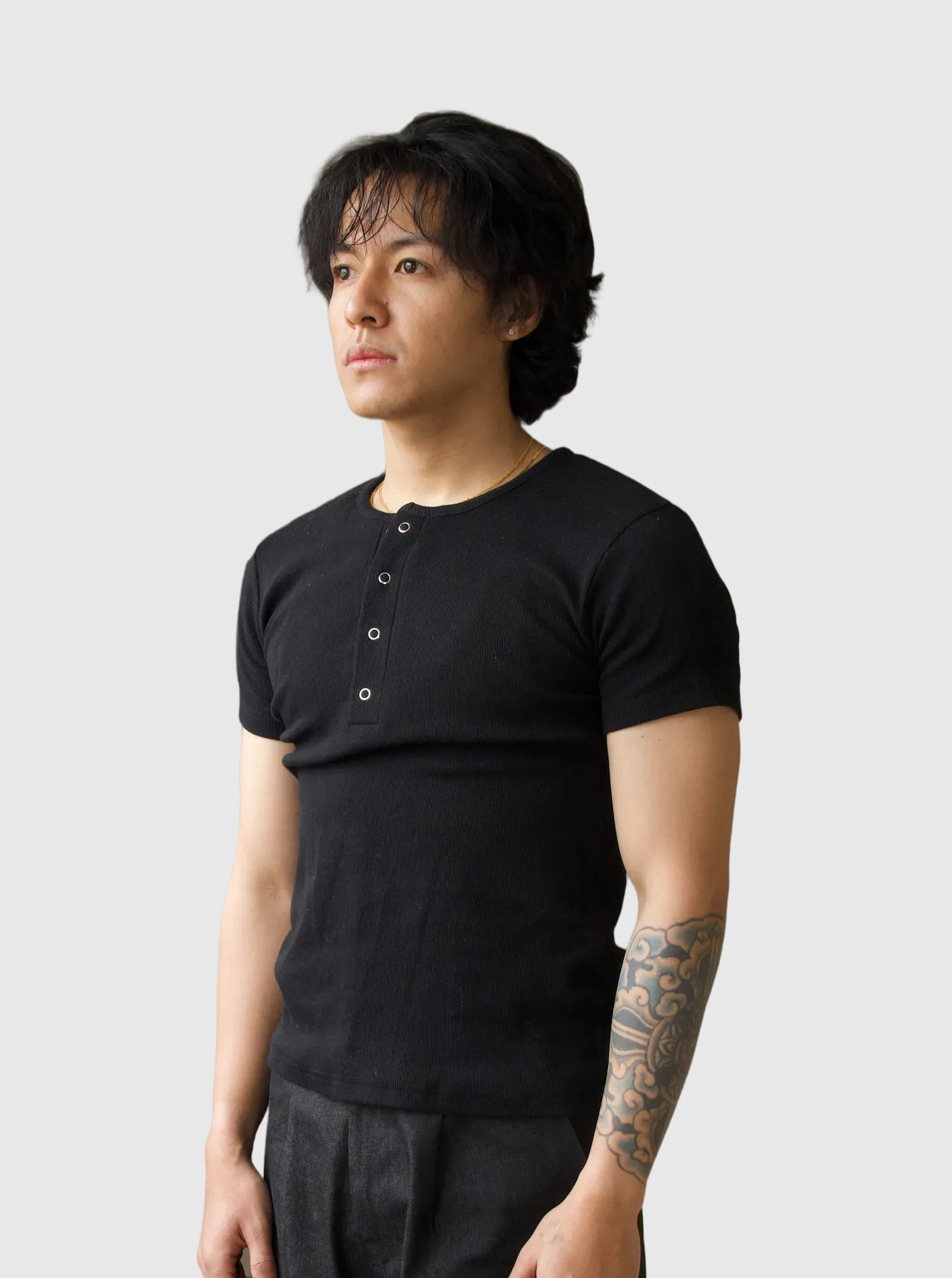 Half Henley Tee - Black