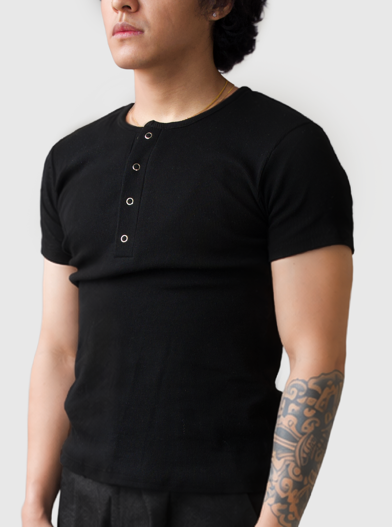 Half Henley Tee - Black