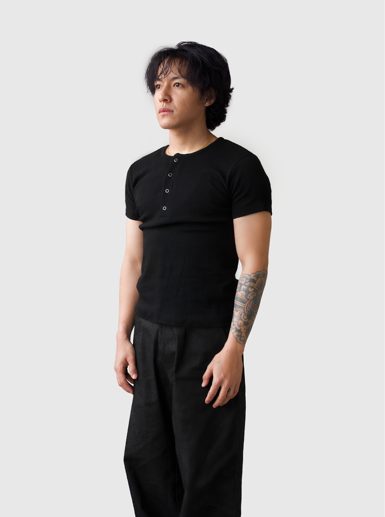 Half Henley Tee - Black