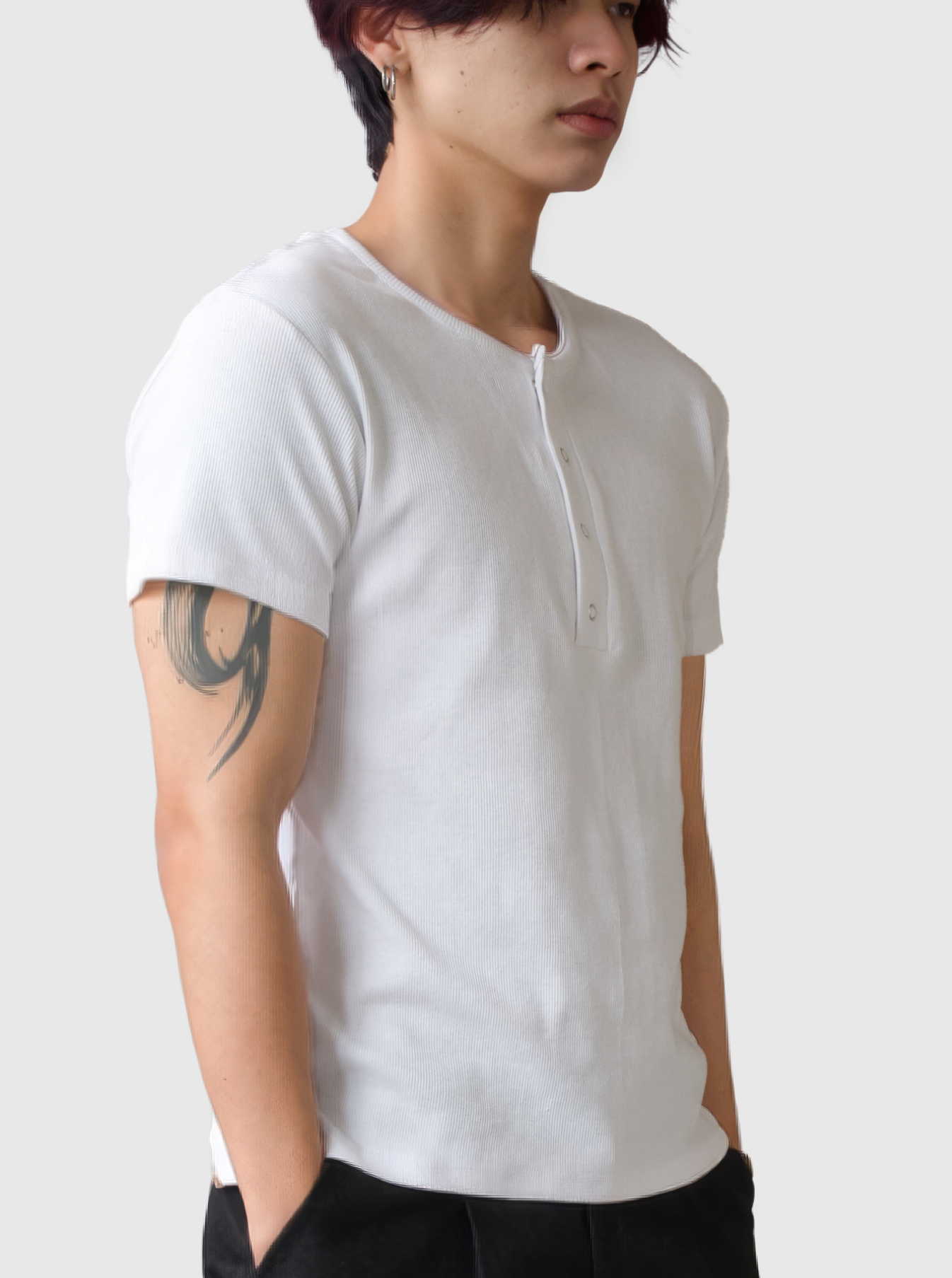 Half Henley Tee - White