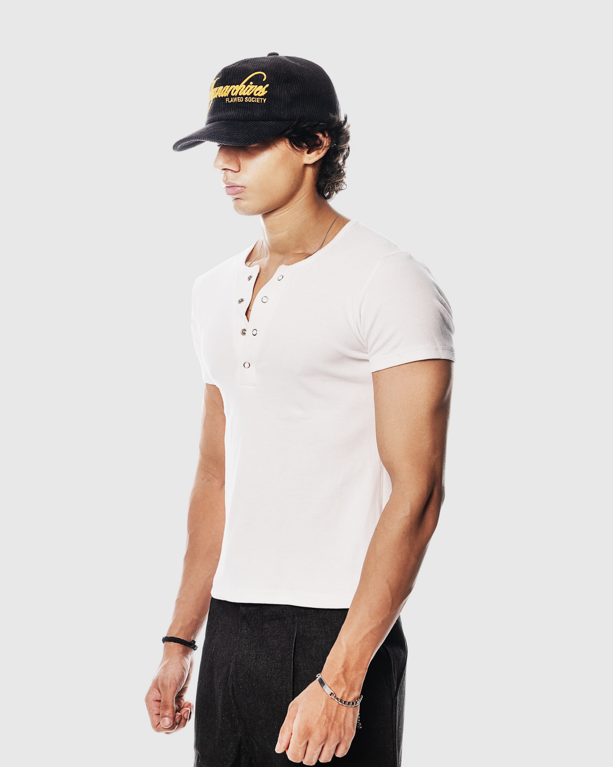 Half Henley Tee - White