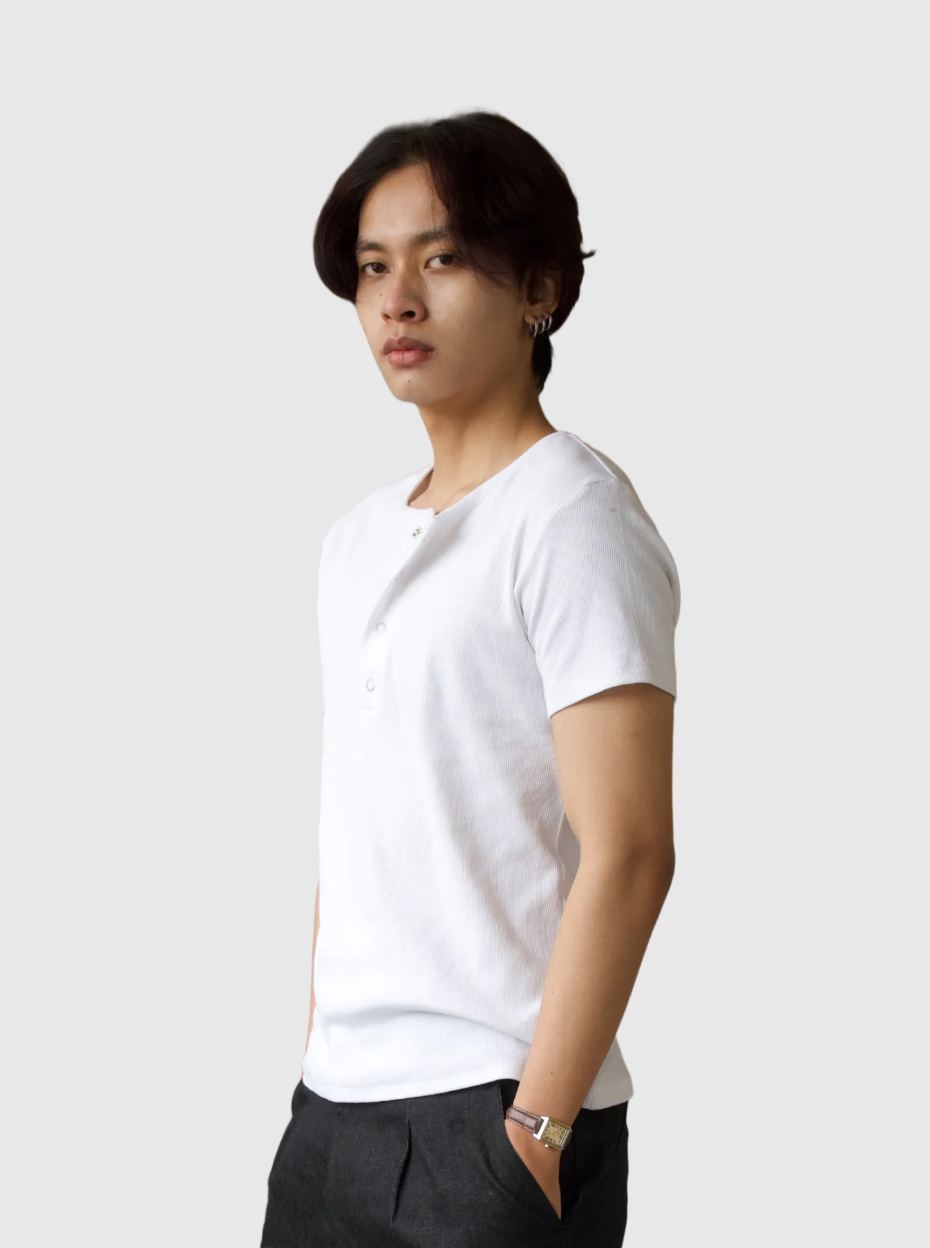 Half Henley Tee - White