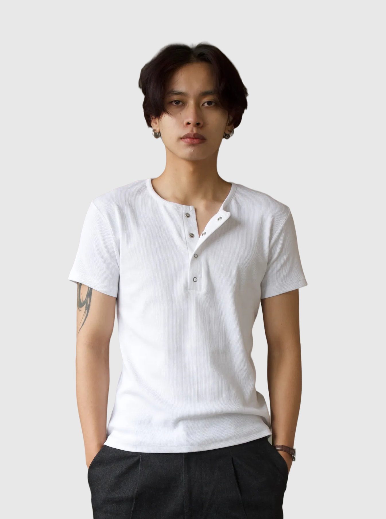 Half Henley Tee - White