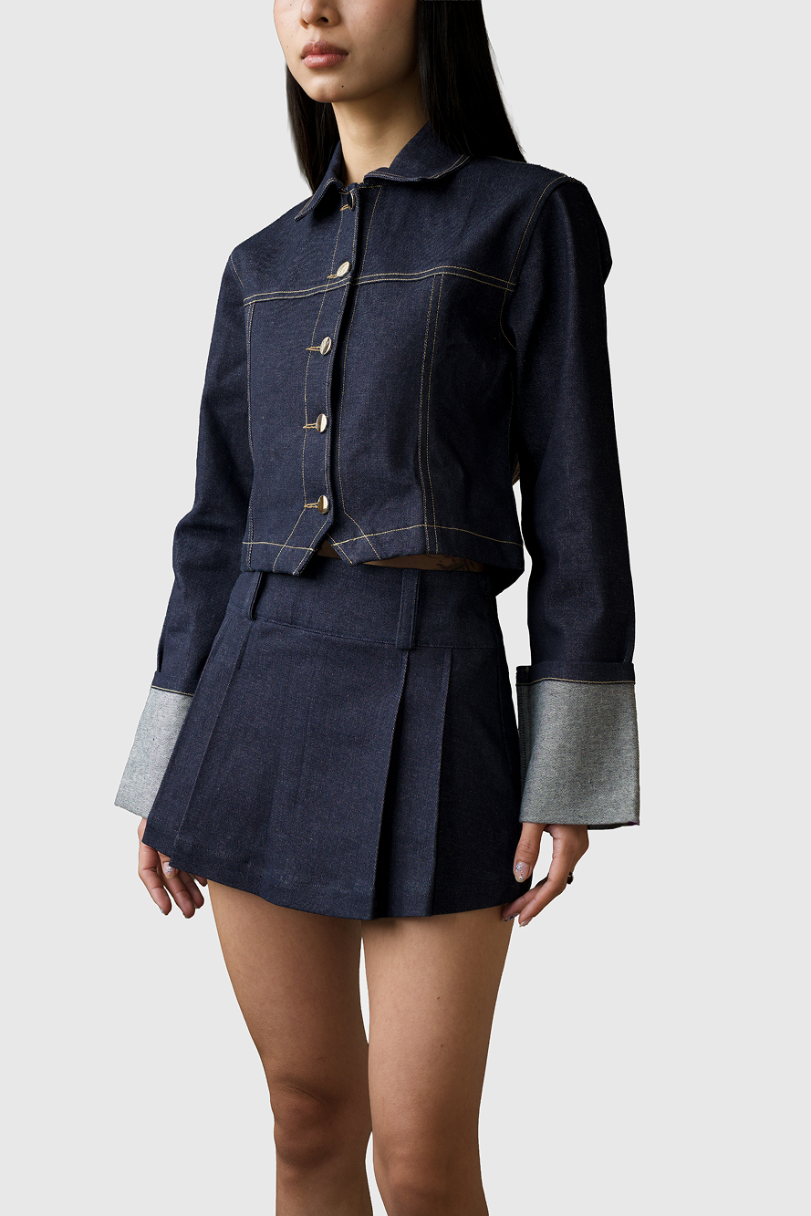 Denim Pleated Skort - Indigo
