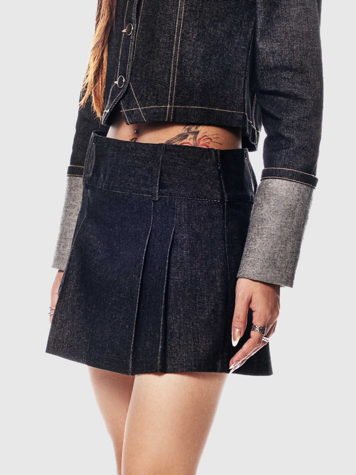 Denim Pleated Skort - Black