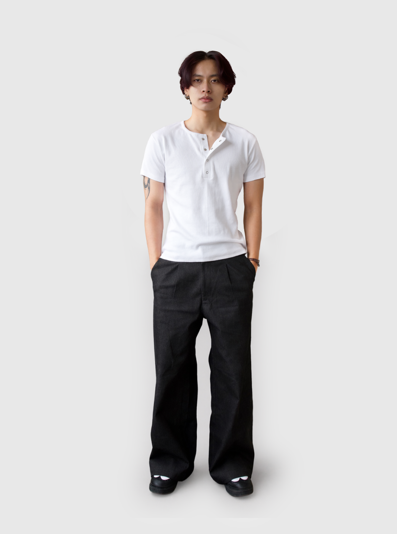 Half Henley Tee - White