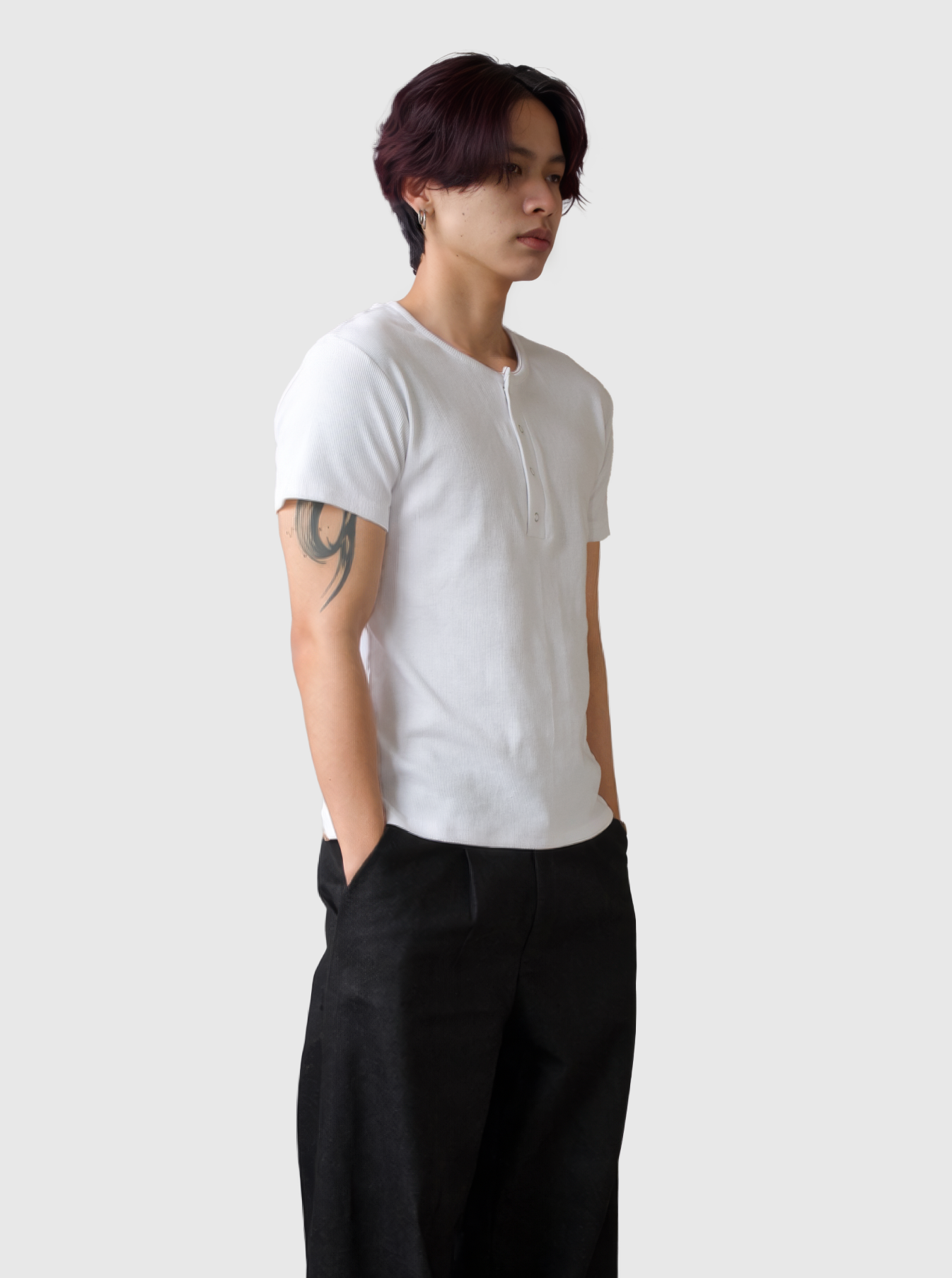 Half Henley Tee - White